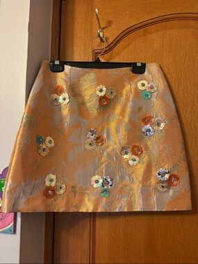 River Island Metallic Orange A-Line Sequin Floral Skirt